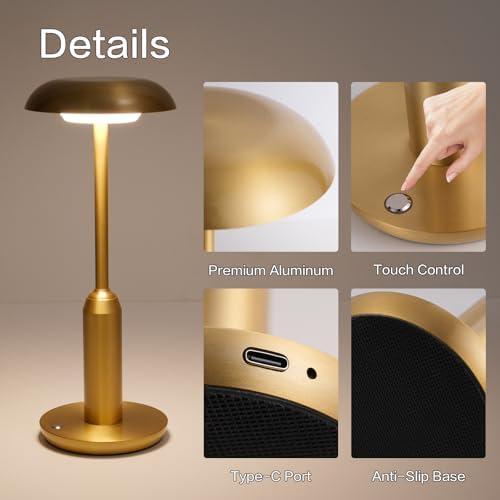 2 Pack Cordless Table Lamp, Rechargeable Table Light,Gold
