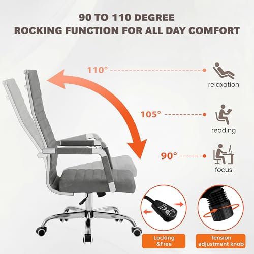 Furmax Ribbed Office Chair High Back PU Leather Executive Conference Chair Adjustable Swivel Chair with Arms (Bicolor Vintage Grey)