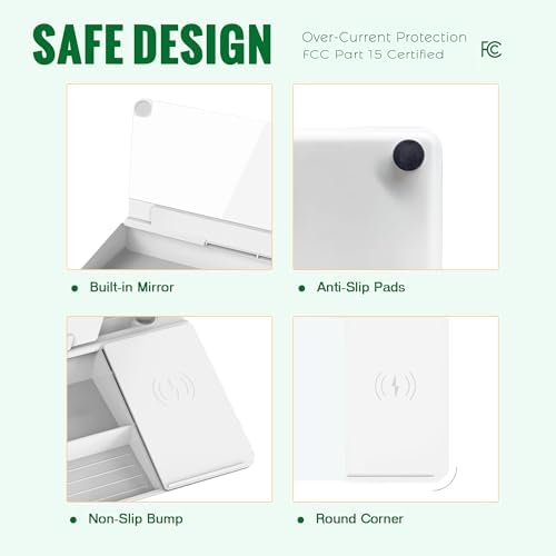 SELEAD Desktop Glass Whiteboard with Wireless Charger and Mirror, White