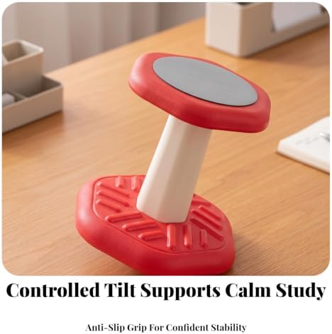 Active-Sitting Balance Stool Broad Textured Base, Balance Stool with Padded Cushion, for Classrooms, Red