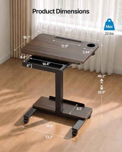 HUANUO 28" Mobile Standing Desk with Drawer and Charging Station