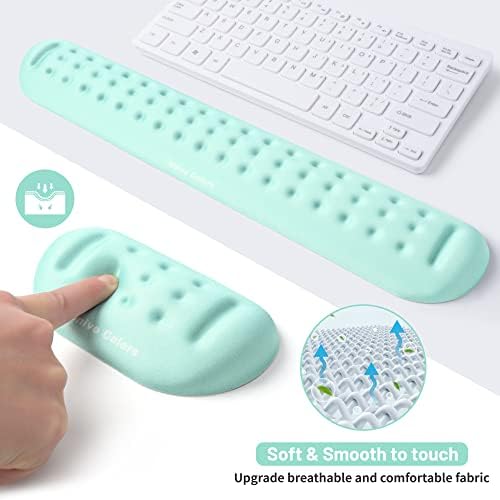 UnivoColors Turquoise Green Keyboard Wrist Support and Mouse Wrist Rest Set, Made of Memory Foam Soft Gel, Ergonomic Pad for Computer, Laptop, Mouse, Office, Gaming