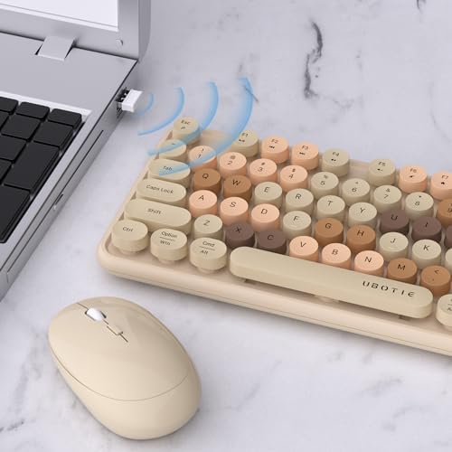 UBOTIE Colorful Wireless Keyboard and Mouse Combo (Milk Tea-Colorful)
