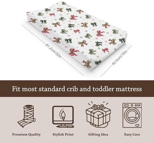 Watercolor Christmas Bows Winter Holiday Snowflakes Pattern Baby Changing Pad Cover, Unisex Bows Nursery Diaper Changing Table Pad Mat Sheet for Boys Girls-16x32