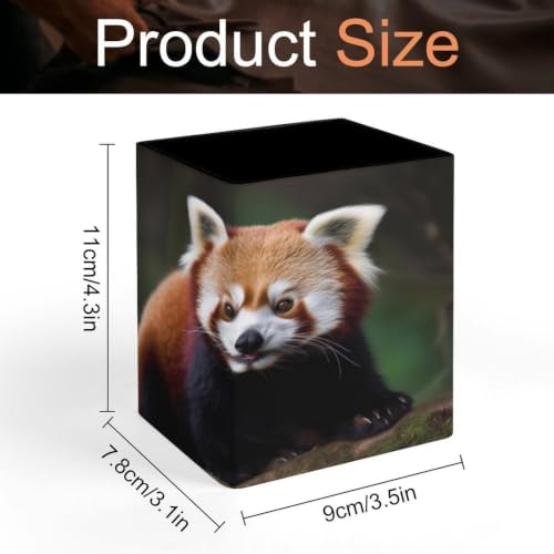 PU Leather Desk Red Panda Pen Holder Compact Scratchproof