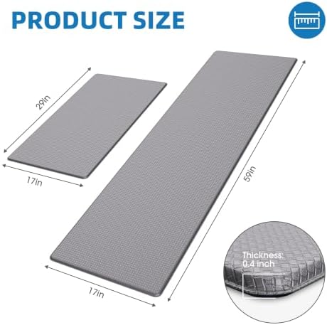 Kitchen Mats for Floor, [2PCS] Anti-Fatigue Kitchen Rugs, Grey