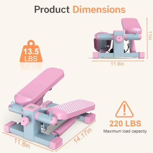 Mini Stair Stepper with Resistance Bands for Home Exercise Compact Stair Stepper with LCD Monitor, 220 lb Capacity, Smooth Low-Impact Cardio Training for Home Daily Workout