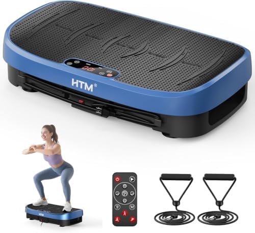 HTM Vibration Plate Exercise Machine, 9 Modes & 120 Speeds, Body Shake Plate with Resistance Bands Slot & Remote Control, Shake Board for Weight Loss Fat Burner Home Fitness Workout