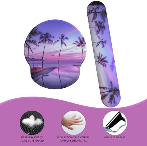 eulps Mouse Pad Wrist Support, Ergonomic Memory Foam Keyboard Wrist Pad & Gel Wrist Rest Set for Computer Keyboard for Easy Typing & Pain Relief for Office & Home (Mauve Twilight Set)