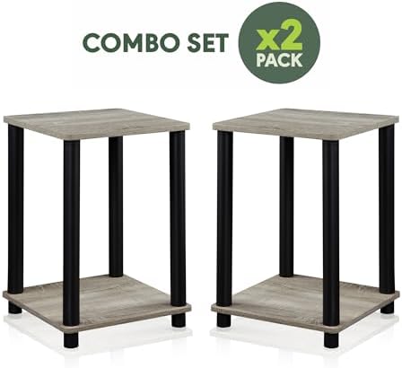 Furinno Turn-N-Tube Night Stand Set of 2, 2-Tier Nightstand, French Oak