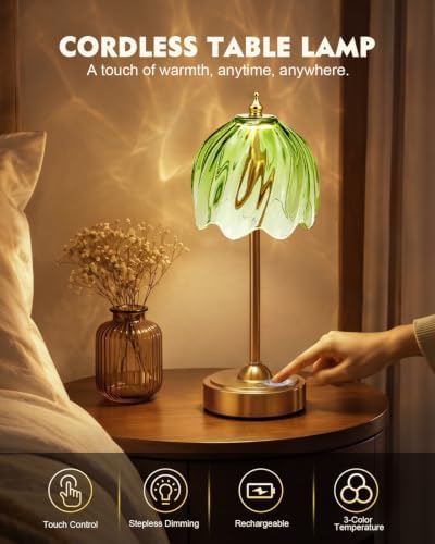 Nusogon Cordless Flower Table Lamp, 5200mAh Small Rechargeable Touch Lamp