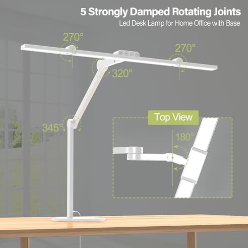 Micomlan Led Desk Lamp with Atmosphere Lighting, Rotatable Tall Architect Desk Lamp for Home Office with Swing Arm, 24W Bright Auto Dimming Adjustable Computer Light with Base for Table