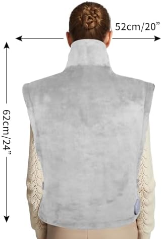 Ambershine 26"x35" XXXL King Size Neck& Shoulder& Back Heating Pad with 12 Temperature Settings& 4 Auto-Off Countdown Timers, Pain Relief for Back/Neck/Shoulder(Light Grey)