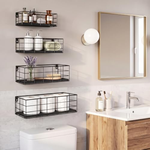 Fixwal Wire Frame Floating Shelves for Wall 4 Different Sizes, Black