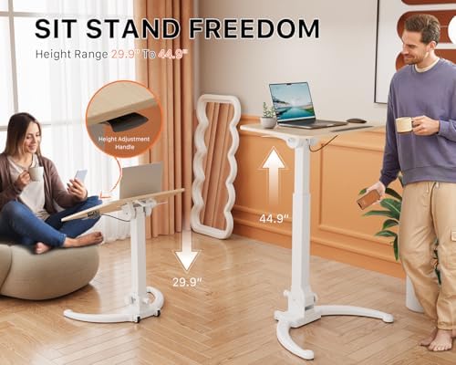 JOY worker Foldable Mobile Standing Desk, 90° Tilt Rolling Laptop Desk, Oak