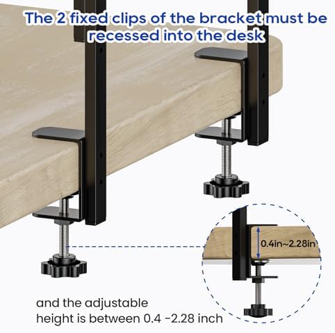 Clamp On Desk Shelf 2-Tier, 16.5 in Wood Shelving Unit for Office Desk/Gaming Accessories, Tabletop Book Storage Rack, Shelf for Top of Desk, Brown