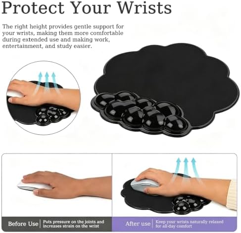 Gel Wrist Rest and Cloud Mouse Pad, for Keyboards and Mice - Ergonomic Pink Keyboard Wrist Rest Set, Relieves Pain from Typing/Computer/Laptop/Gaming/Home/Office Black