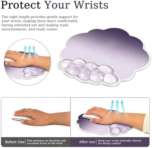 Gel Wrist Rest and Cloud Mouse Pad, for Keyboards and Mice - Ergonomic Pink Keyboard Wrist Rest Set, Relieves Pain from Typing/Computer/Laptop/Gaming/Home/Office Purple