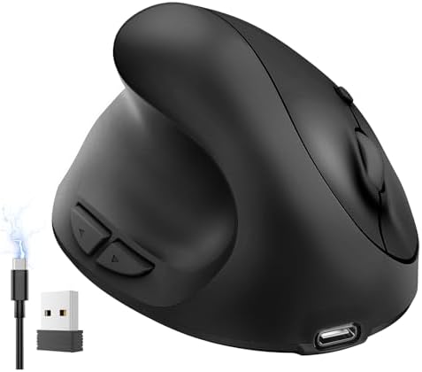 Left Hand Ergonomic Vertical Wireless Mouse Type C Rechargeable 6-Btn Mice