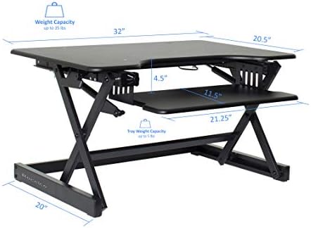 Rocelco 32" Height Adjustable Standing Desk Converter BUNDLE - Sit Stand Computer Workstation Riser with Anti Fatigue Mat - Dual Monitor Retractable Keyboard Tray Gas Spring - Black (R EADRB-MAFM)
