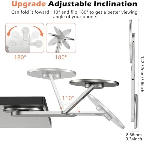 Magnetic Phone Holder for Laptop, 360° Adjustable MacBook Monitor Side Mount for iPhone 17 Pro Max/16/15/14/13/12 MagSafe for Tesla, Portable Foldable Cell Phone Holder Accessory, Silver