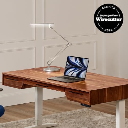 UPLIFTDESK E7 LED Desk Lamp – Adjustable 3 Color Modes, Dimmable Home Office Desk Light for Standing Desk, Dual Monitors, Aluminum Task Lamp (Silver Lamp, Silver Base)