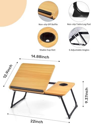 Lap Desk for Couch/Sofa/Floor, 5-Angle Adjustable Bed Desk with Foldable Legs &Cup Holder, Light Weight Bed Tray Table for Writing/Eating/Reading, Portable Laptop Stand for Adults, Kids