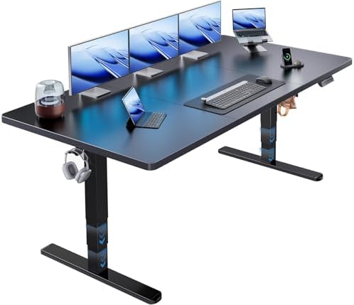 HUANUO 70x 35 Inch 3-Stage Electric Standing Desk, Brushless Motor, Black
