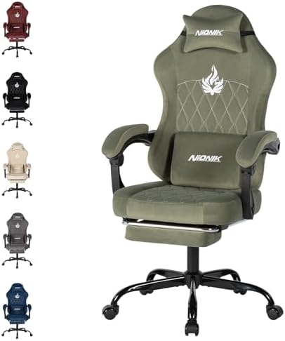 Ergonomic Gaming Chair Video Gamer Chairs Gaming Computer Chairs Gamer Chairs for Adults Massage Lumbar Support Swivel Height Adjustable Headrest Backrest Green