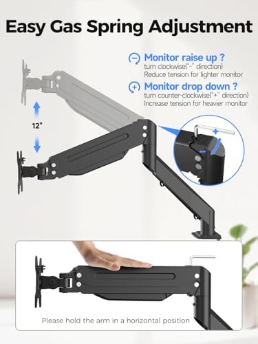 Suptek Dual Monitor Mount Stand-Height Adjustable Gas Spring Monitor Arm Desk Mount for 2 Computer Screens 17 to 35 inches - Each Arm Holds up to 24.25lbs,Black(MD8SP)