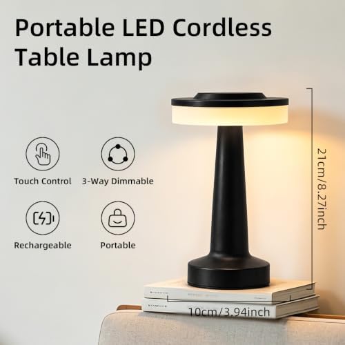 LED Portable Cordless Rechargeable Table Lamp,Black