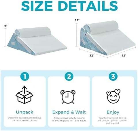 BDEUS 3PCS Wedge Pillow Set for After Surgery, Back Pillow for Bed Sitting up, Orthopedic Foam Wedge Pillow for Acid Reflux Sleep Apnea Back Pain Relief, Post Surgery Pillow for GERD & Snoring, Navy