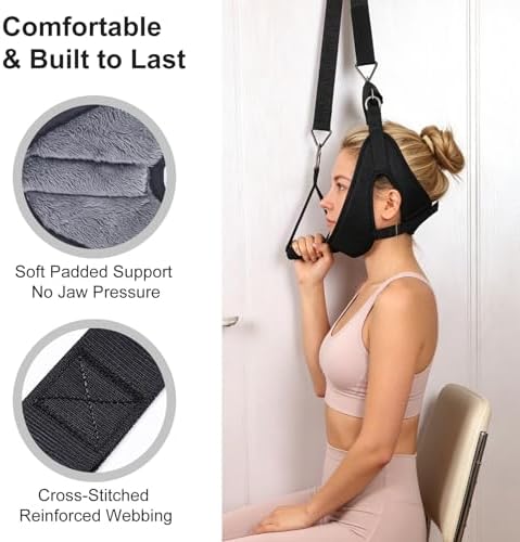Over Door Cervical Decompression Strap, Adjustable Neck Hammock Traction Gear with Safety Lock & Comfort Grip, Home Neck Sling for Stiffness Pinched Nerve Relief, Fits Standard Door Panels