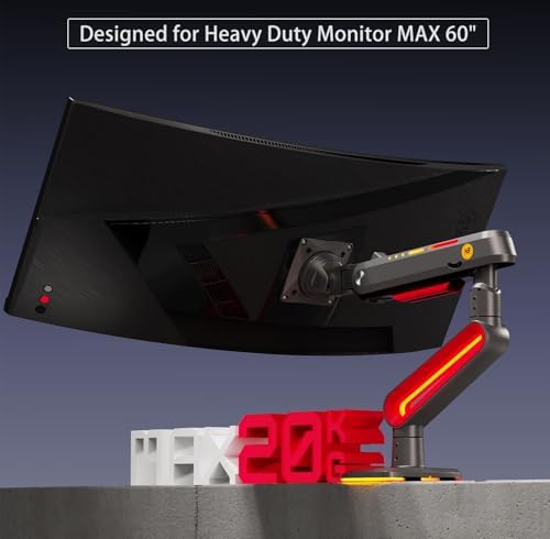 NB Designer Gaming Monitor Arm for 32 to 60 Inches Screen, Load up to 20 kg, VESA 75/100, RGB-Light, Heavy Duty, Multi Angle Adjustable, Premium Aluminum, Long Arm Extension Red