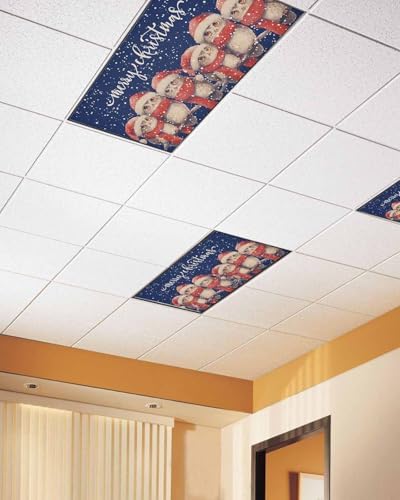 Christmas Blue Magnetic Fluorescent Light Covers for Ceiling Lights 2 x 4 Feet,Vintage Owl Snowflakes Watercolor Grey Office Classroom Kitchen Drop Ceiling Light Covers Filters Shade Panel 3 Packs