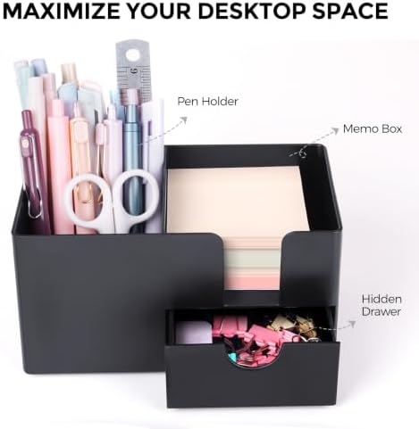 SKYDUE Small Desk Organizer with Sticky Notes Holder,Pen Holder for Desk