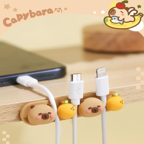 Capybara Cable Organizer, Adorable Animal-Shaped Cable Clips, Desk Cable Management Cord Holder for Home and Office, Cute Wire Clips for Headphones, Chargers, USB Cables (2-Pack)