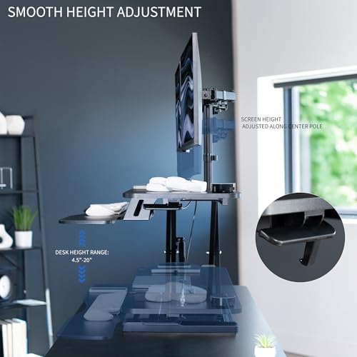 VIVO Black 48 in Standing Desk Converter with Monitor Stand, DESK-V048KB-M2