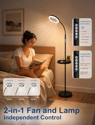 Floor Fan with Light, 26W LED RGB Dimmable Standing Lamp