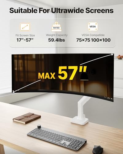 monTEK Heavy-Duty Monitor Arm for 17-57" Ultrawide, 59.4 lbs, White