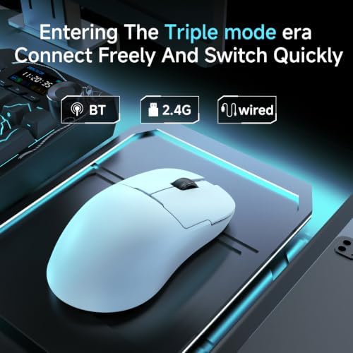 AJAZZ AJ159P MC Wireless Gaming Mouse, PAW3311 Sensor 1000 Rate, 12000 DPI, 2.4 GHz/USB-C/Bluetooth, RGB Charging Dock, 400 mAh Battery, Ultra-Lightweight 56-gram Design, Compatible with PC and Mac