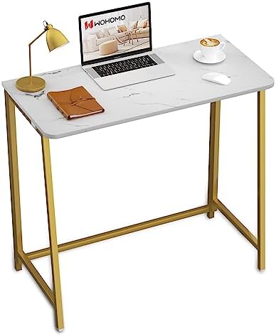 WOHOMO Folding Desk, 31.5" Foldable Computer Table for Small Spaces, Gold