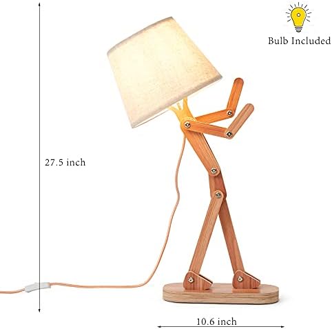 Cute Wood Table Lamp for Kids Room Bedroom, Bulb Included, Ash