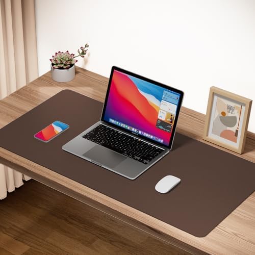Boutilon Leather Desk Pad Protector,Non-Slip Mouse Pad,Laptop Desk Pad,Office Mouse Mat,Waterproof Leather Desk Blotter,Desk Writing Pad for Office and Home (M-Coffee,30"x14")