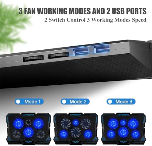 Laptop Cooling Pad, Laptop Cooler with 6 Quiet Led Fans for 15.6-17 Inch Laptop Cooling Fan Stand, Portable Ultra Slim USB Powered Gaming Laptop Cooling Pad, Switch Control Fan Speed Function