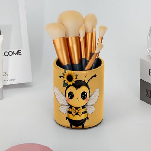 Bee Pen Holder Pencil Organizer Cute Pencil Cup Desk Decor Makeup Brush Holder PU Multifunctional Office Supplies for Home Classroom School