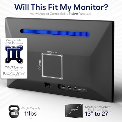 VIVO Black Under Cabinet 13-27" Single Monitor, Small TV Mount, MOUNT-VC01A