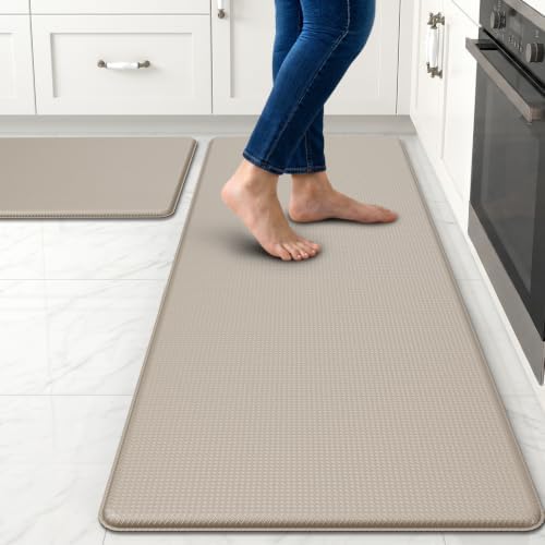 Kitchen Mats for Floor, [2PCS] Anti-Fatigue Kitchen Rugs, Khaki