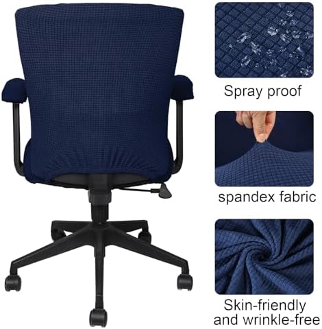 Tallew Office Chair Covers Set Computer Universal Protective Stretchable Chair Seat Covers Desk Armrest Slipcovers Pads Office Cushion Backrest for Rotating(Navy Blue)