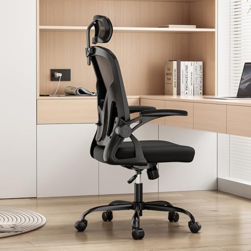 High Back Mesh Office Chair, Home Office Desk Chair with Flip-Up Arms